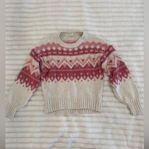 abercrombie kids Cream & Pink Fair Isle Crewneck Sweater Girls size 9/10